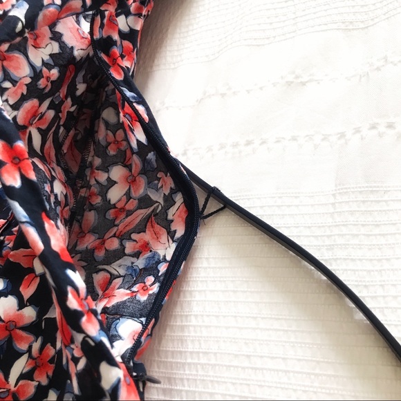 TOMMY HILFIGER NAVY CORAL FLORAL SLEEVELESS SHIRT BELTED FIT & FLARE MIDI - 10 - Picture 10 of 12